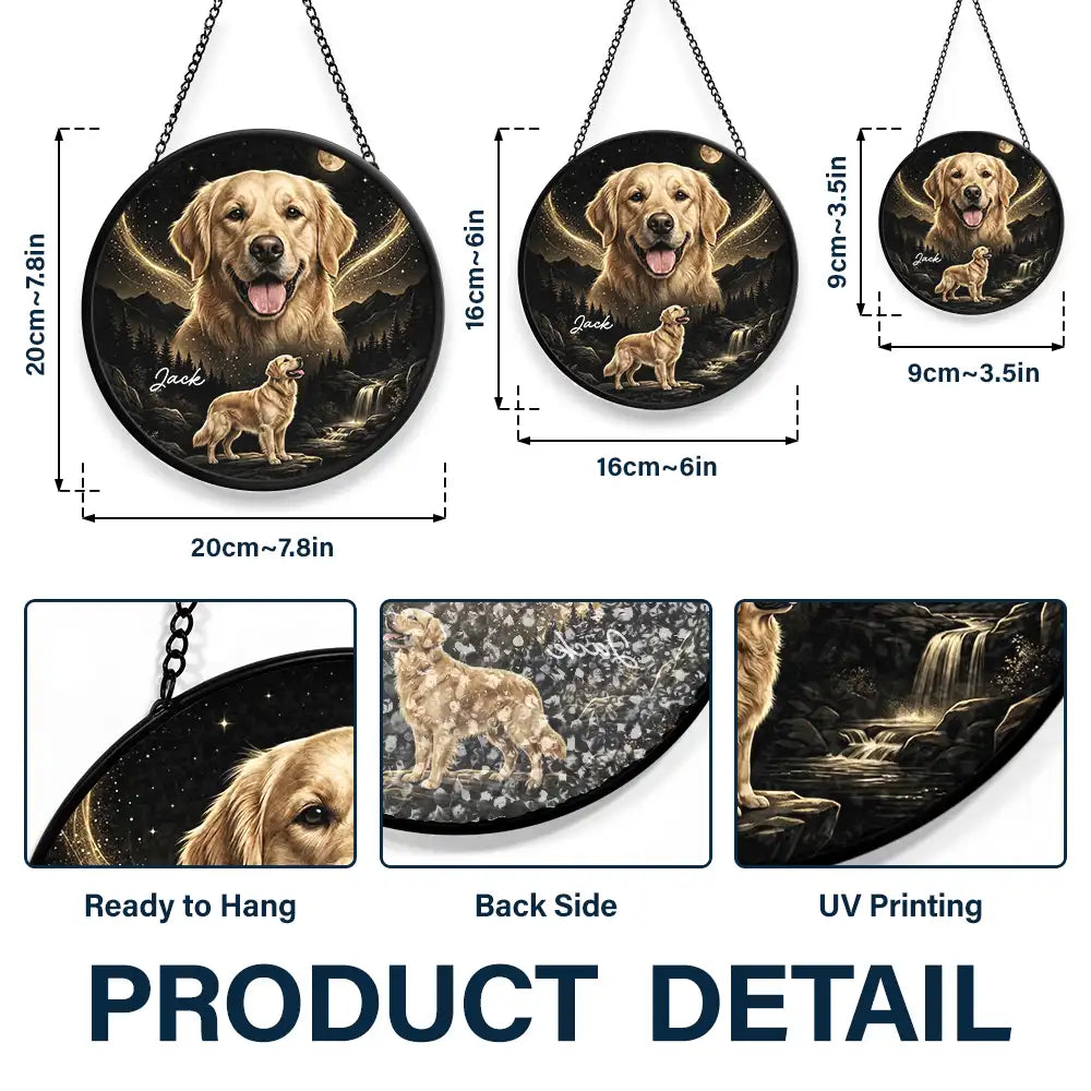 Dog Memorial Gift For Pet Loss - Personalized Custom Photo Moonlight Night Sky Portrait Stained Glass Window Hanging Suncatcher