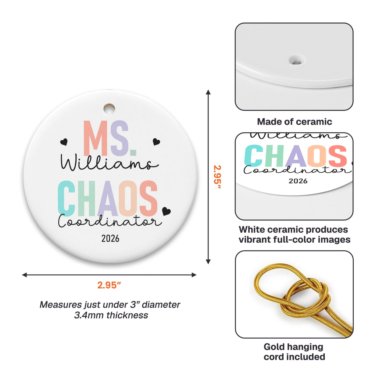 Tiny Human Tamer Teacher Appreciation Year End Gift - Personalized Ornament