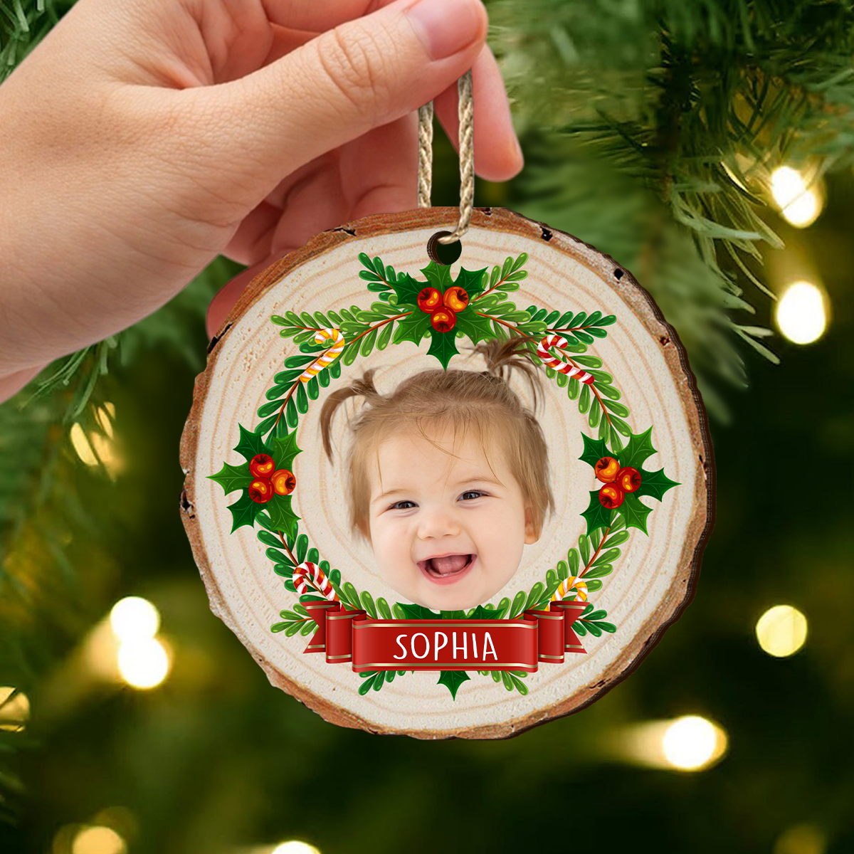 Customize Kid Face Wood Slice Ornament For Christmas HO82 903956