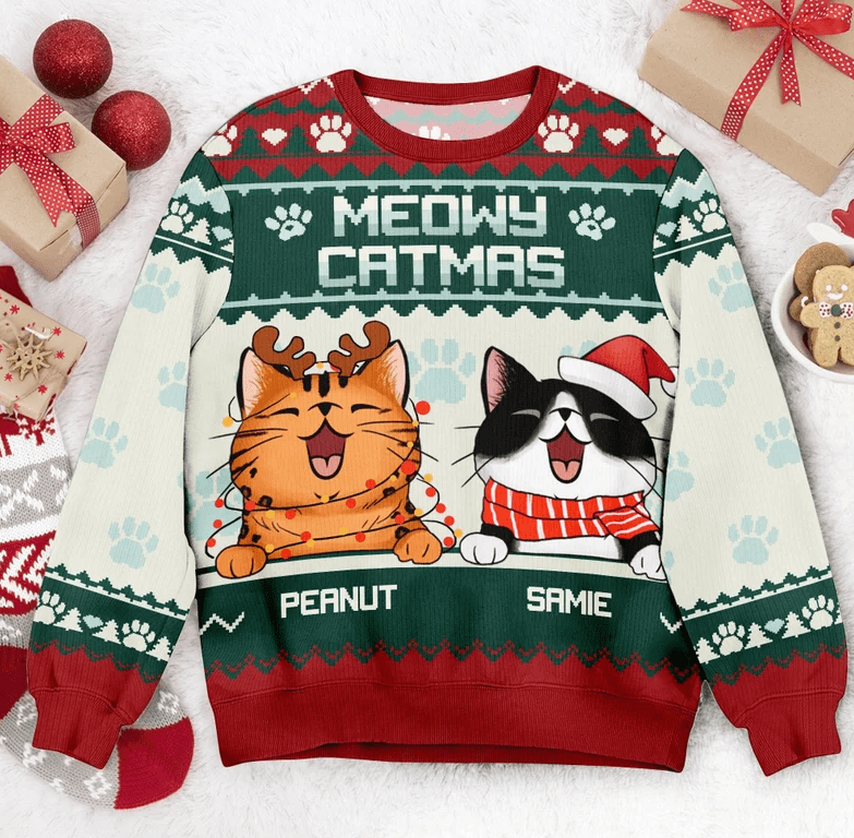 Personalized Cat Meowy Catmas Christmas Cats All-Over-Print Ugly Sweater - Best Christmas Gift Idea For Cat Lover, Cat Mom, Cat Dad HO82 891717