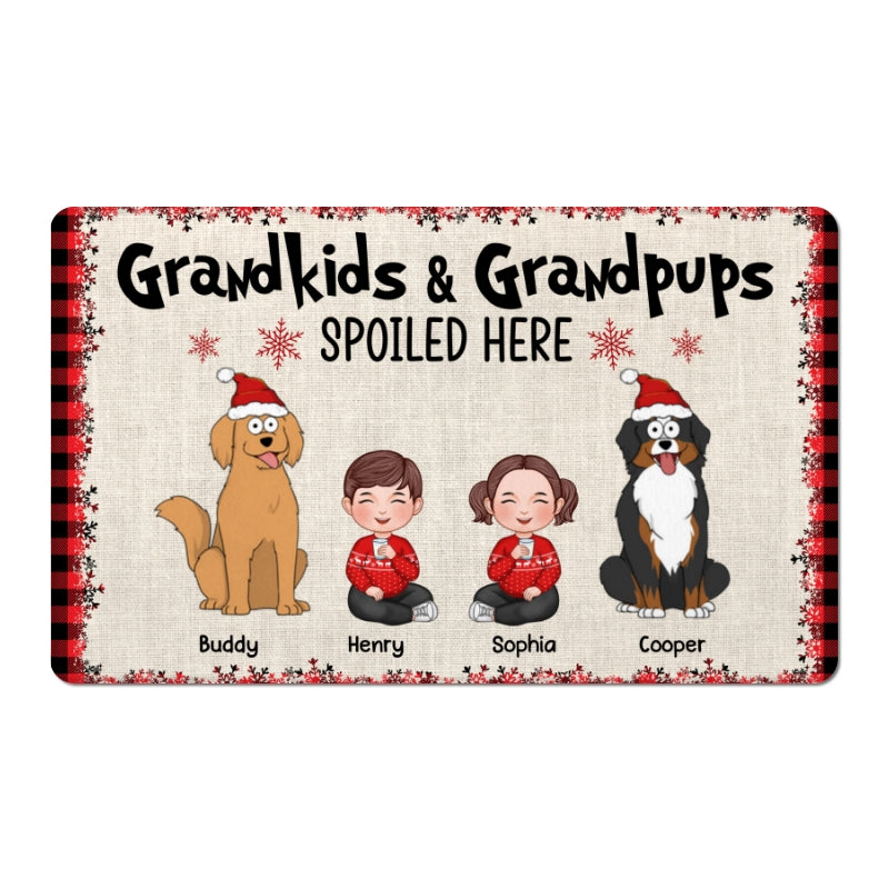 Grandkids And Grandpups Spoiled Here Personalized Doormat