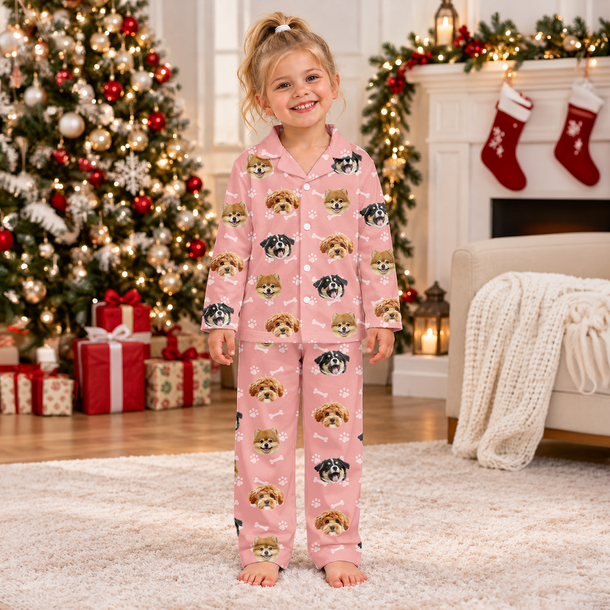 Personalized Pet Photo Paw Print Kids Pajamas, Cute Pet-Themed Sleepwear LM32 670415
