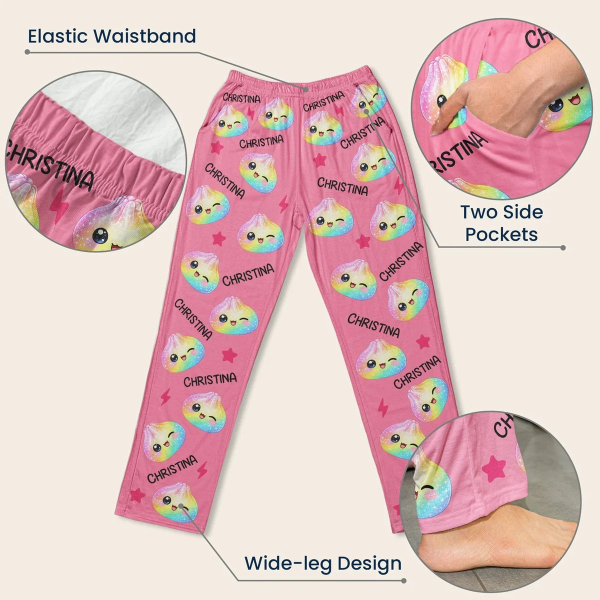 Cute Dumpling Custom Name Personalized Lounge Pants – Family Matching Pajama Pants For Adults & Kids