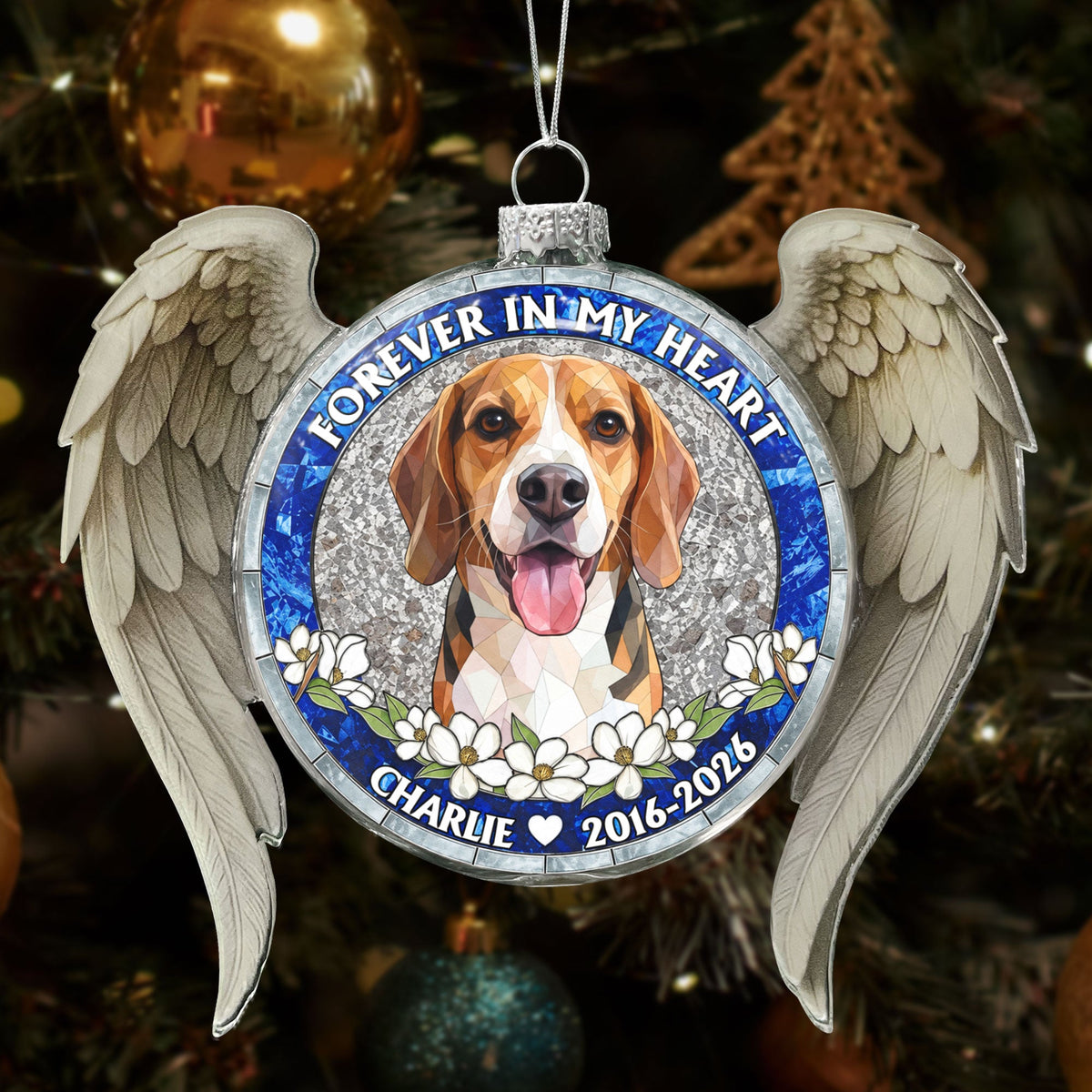 Forever In Our Hearts Custom Photo Pet Loss Stained Glass Art - Personalized Ornament
