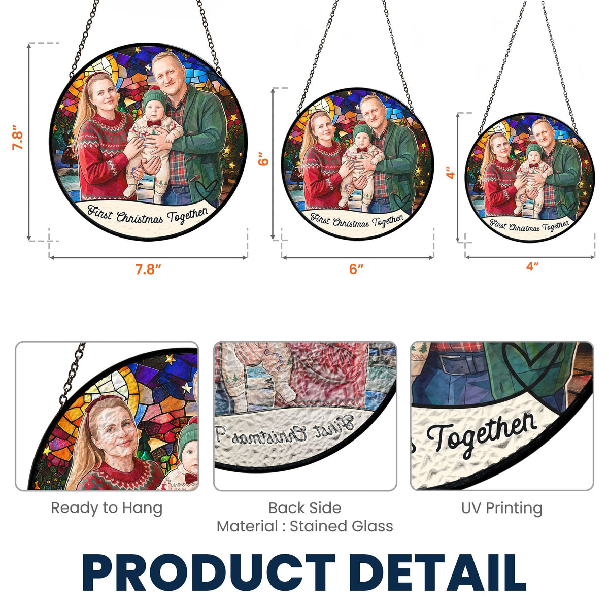 Personalized Photo Stained Glass Suncatcher – Custom Christmas Window Hanging, Unique Keepsake Gift for Couple, Family & Friends