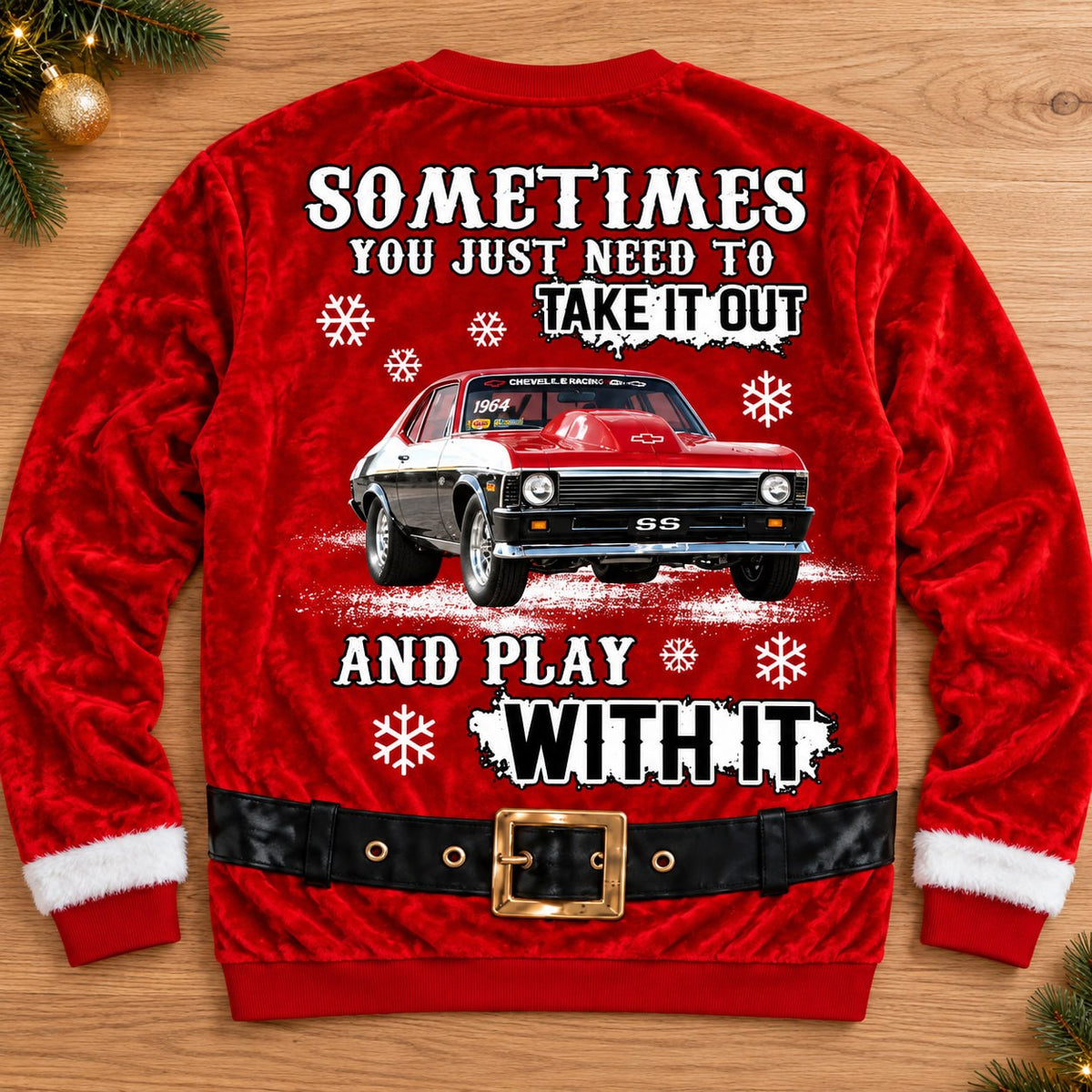 Take It Out & Play - Funny Muscle Santa - Custom Photo Car Christmas Sweatshirt - Gift For Car Lovers A2110