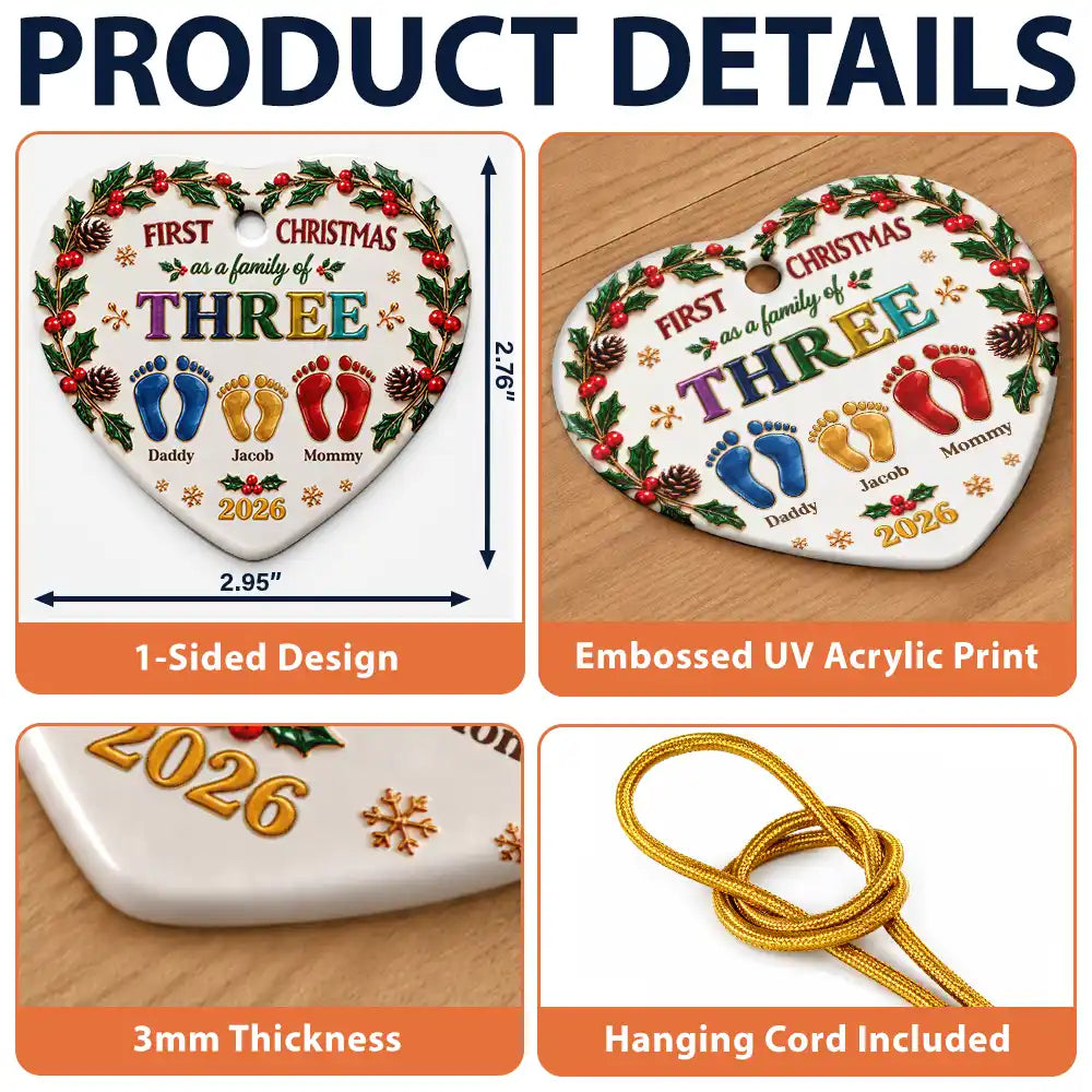 Christmas Gift For New Parents - Personalized Our First Christmas As A Family Ceramic Ornament
