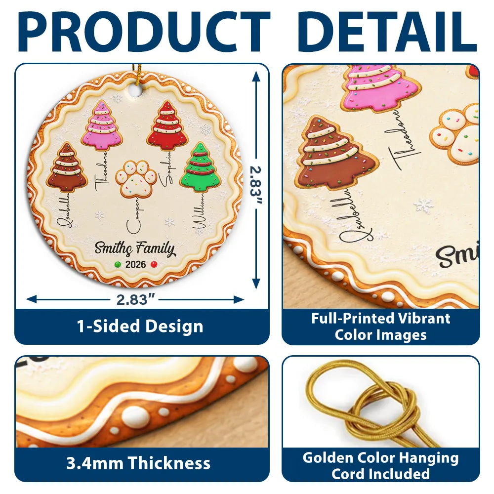 Christmas Gifts For Family - Personalized Family Forever Linked Together Gingerbread Style Circle Ceramic Ornament