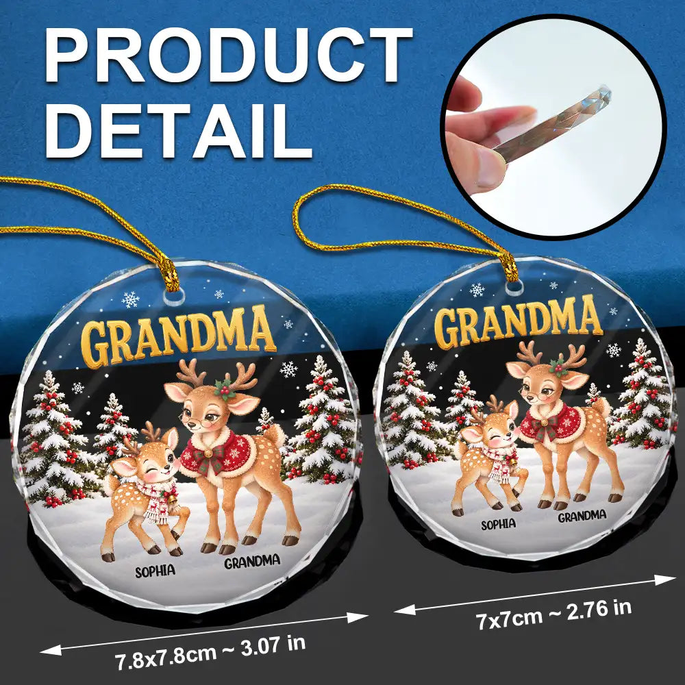 Christmas Gift For Grandma - Personalized Reindeer Grandkids Glass Ornament