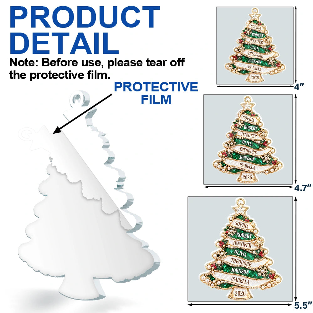 Holiday Gift For Family - Personalized Christmas Tree Golden Pearl Acrylic Ornament