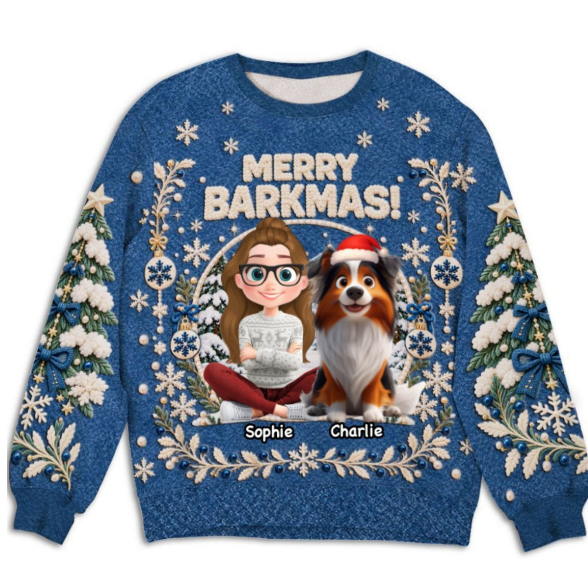 Custom Christmas Sweatshirt for Dog Mom, Dog Lovers • Merry Barkmas - Personalized All-Over-Print Sweatshirt