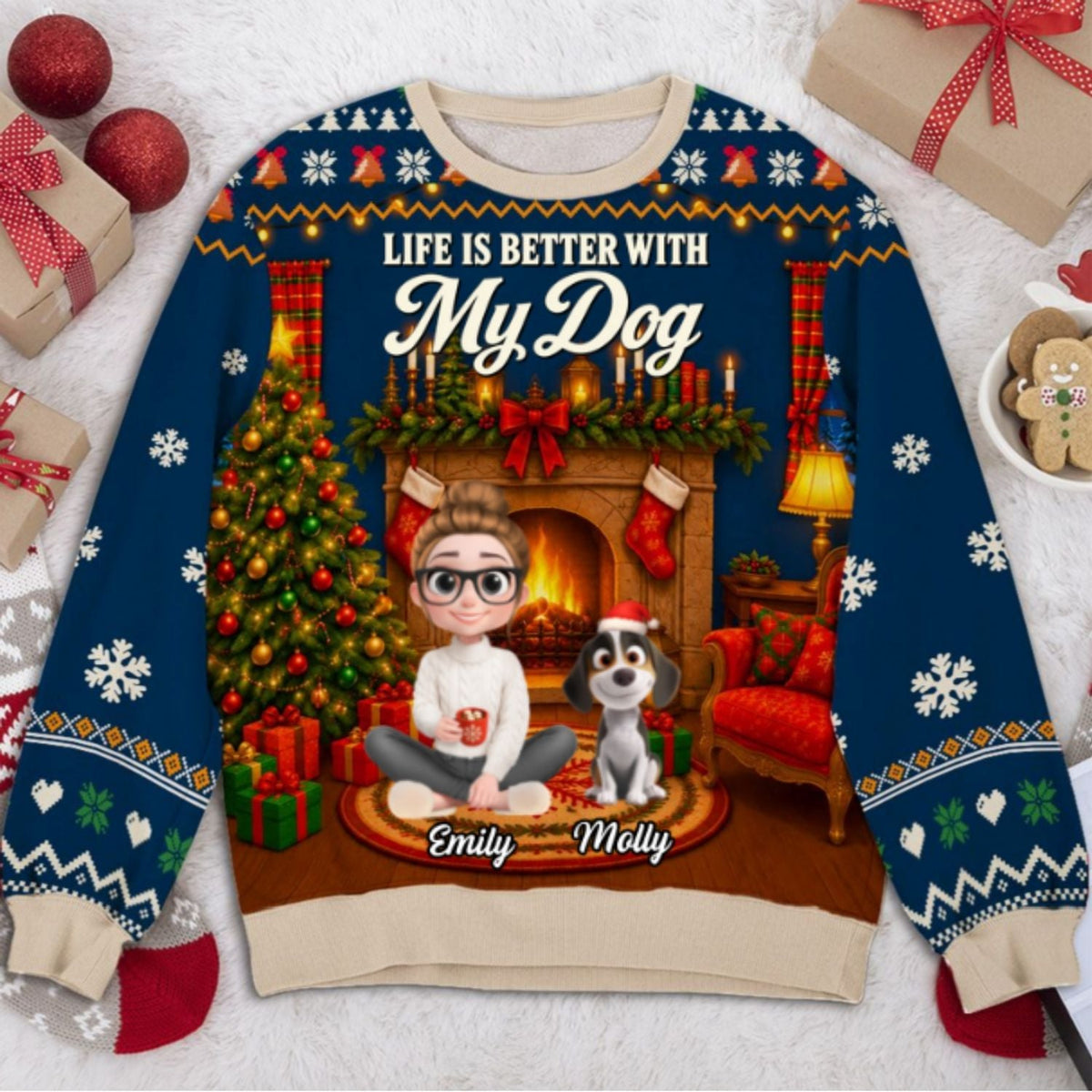 Custom Christmas Sweatshirt for Dog Mom, Dog Lovers • Cozy Christmas With My Dog - Personalized All-Over-Print Sweatshirt
