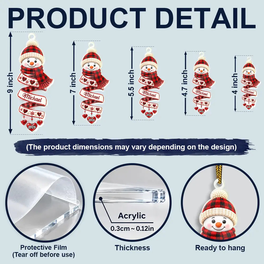 Christmas Gift For Kids Family Friends - Personalized Name Snowman Spiral Acrylic Ornament