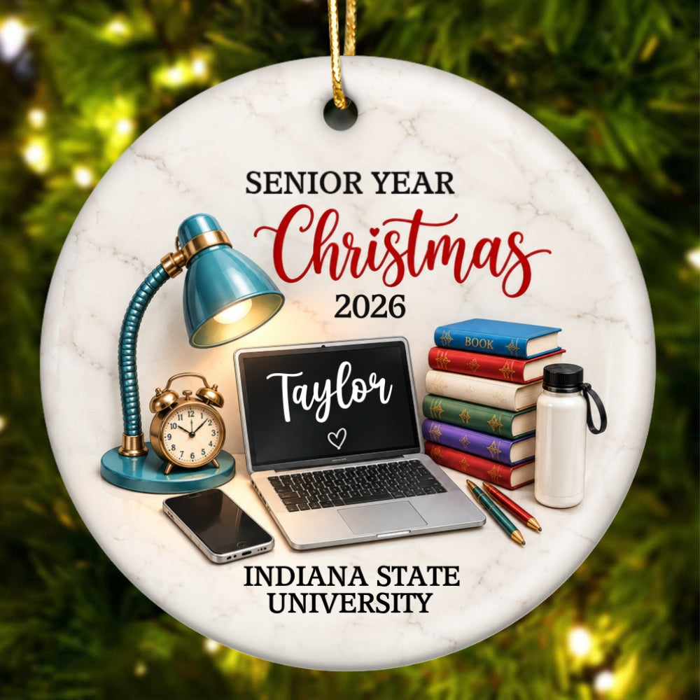 Senior Year Christmas Study Desk – Personalized Ceramic Ornament – Senior Keepsake Gift, High School or College Graduation Gifts