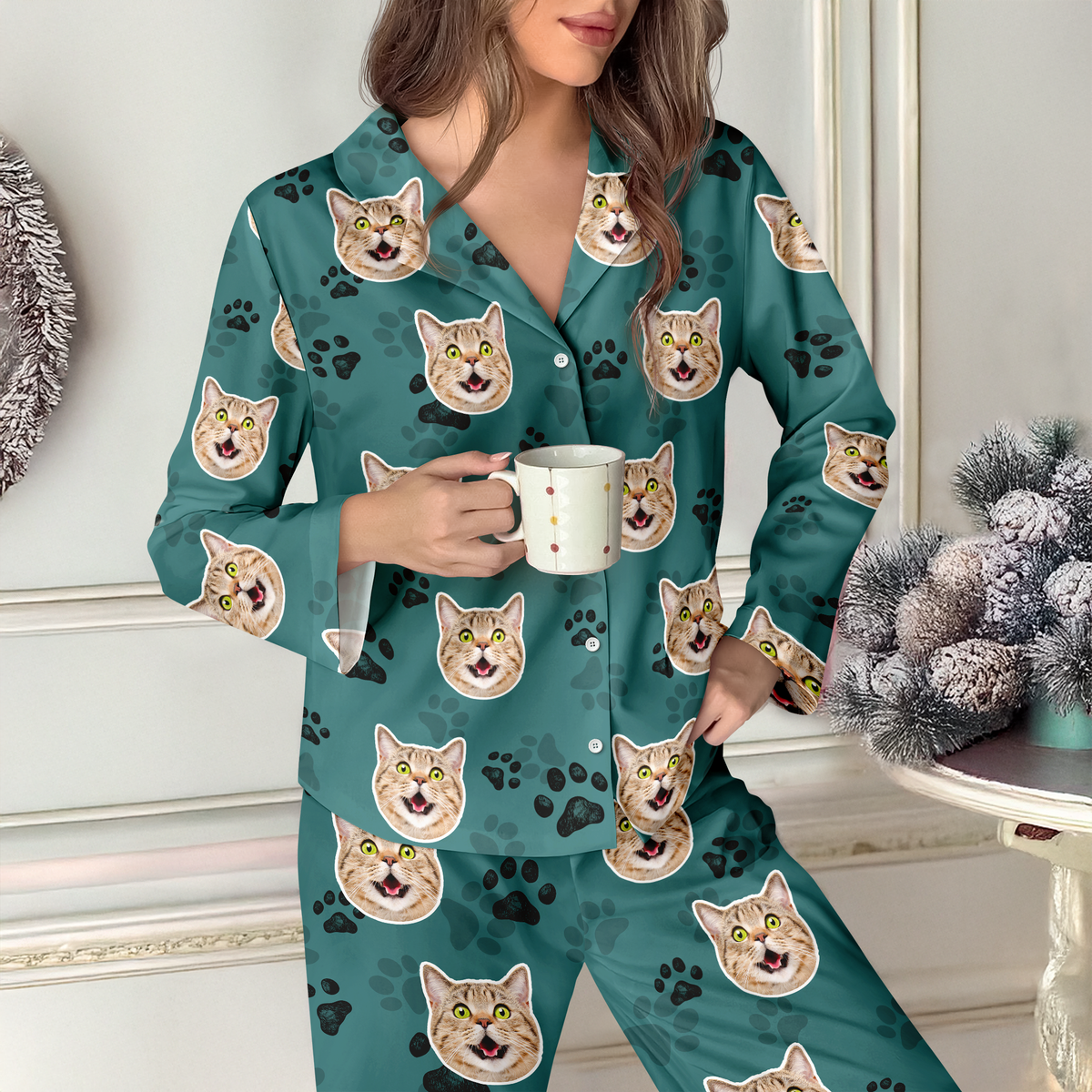 Custom Cat Face Photo Pajamas Christmas Gift For Cat Lovers CH07 899578