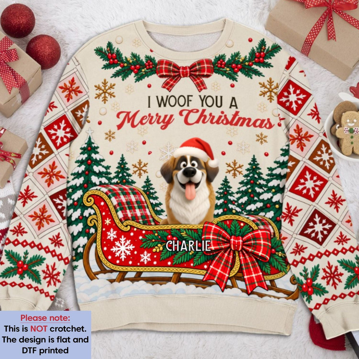 Custom Christmas Sweatshirt for Dog Mom, Dog Dad • We Woof You A Merry Christmas - Personalized All-Over-Print Sweatshirt