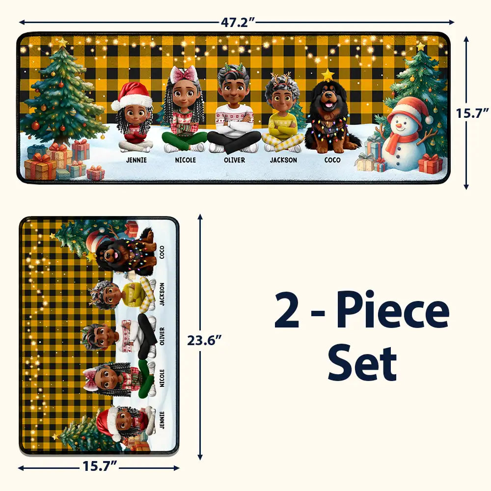 Family Sitting Christmas Plaid Pattern - Personalized Runner Rug