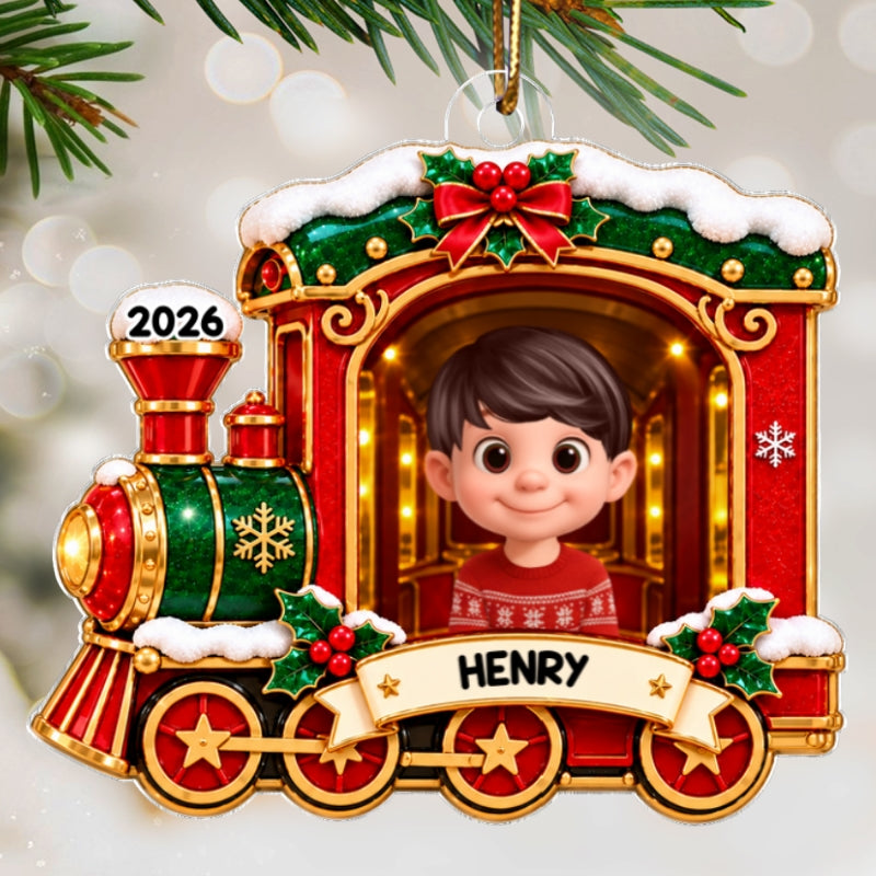 Sweet Baby Holiday Train - Personalized Acrylic Ornament - Christmas Gift For Boy Girl Grandkids