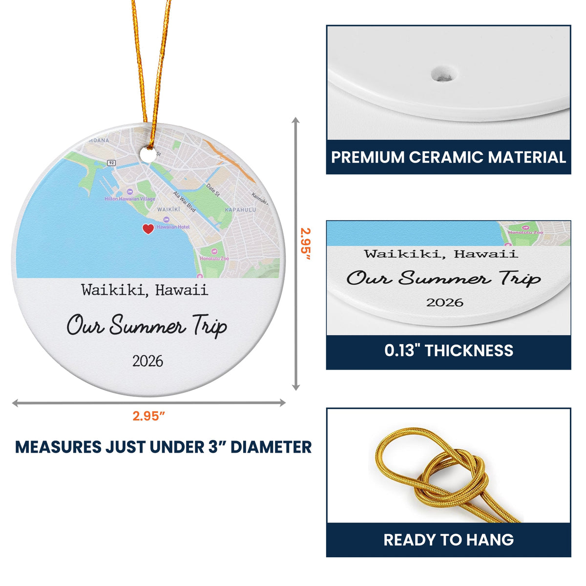 Custom Photo & Location Map Traveling Family Travel, Besties Vacation - Personalized Ornament