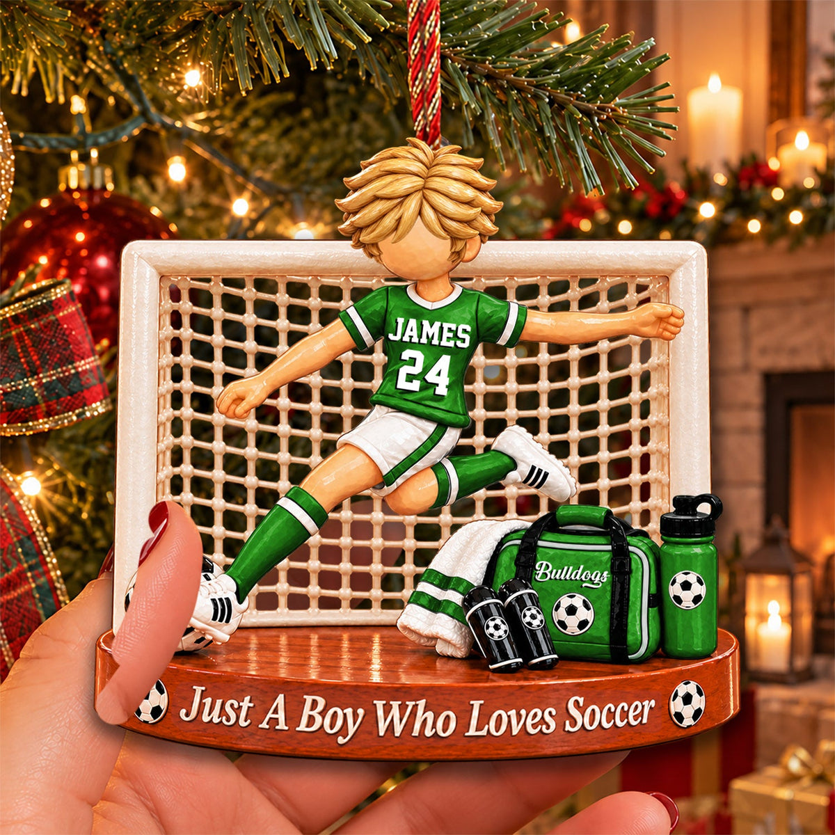 Just A Boy Who Loves Soccer, Personalized Soccer Ornament, Custom Player Name Gift, Gift For Soccer Players Na02