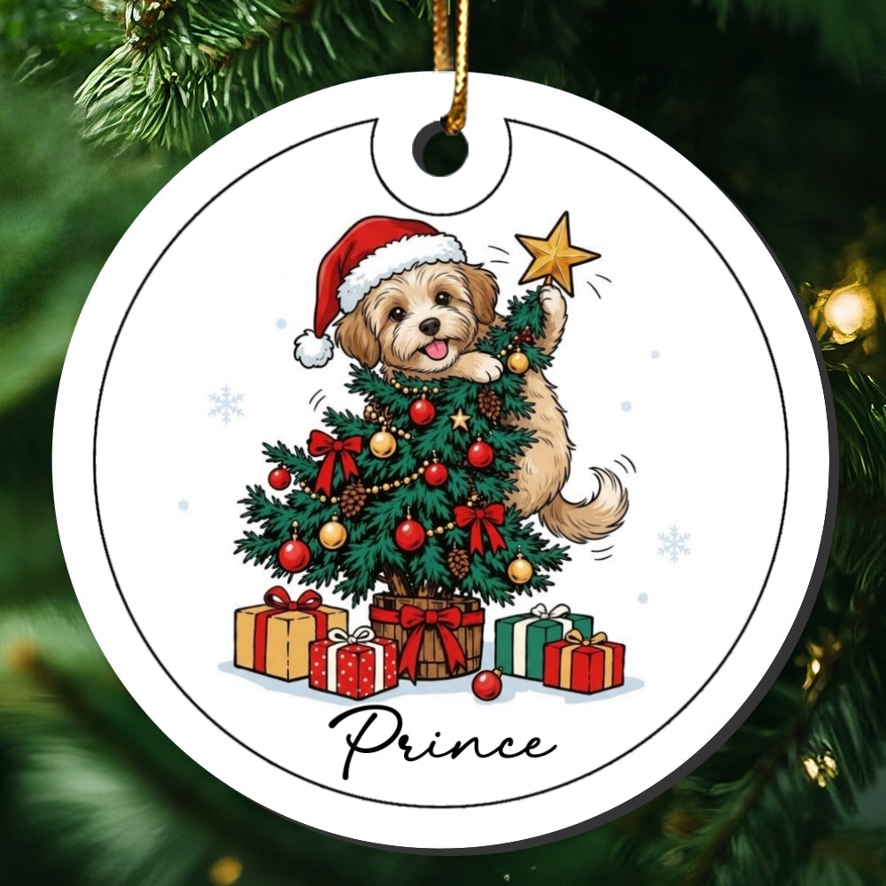 Cute Dog Cat On Christmas Tree Upload Photo - Personalized Ceramic Ornament - Funny Gift For Dog Lover, Cat Lover