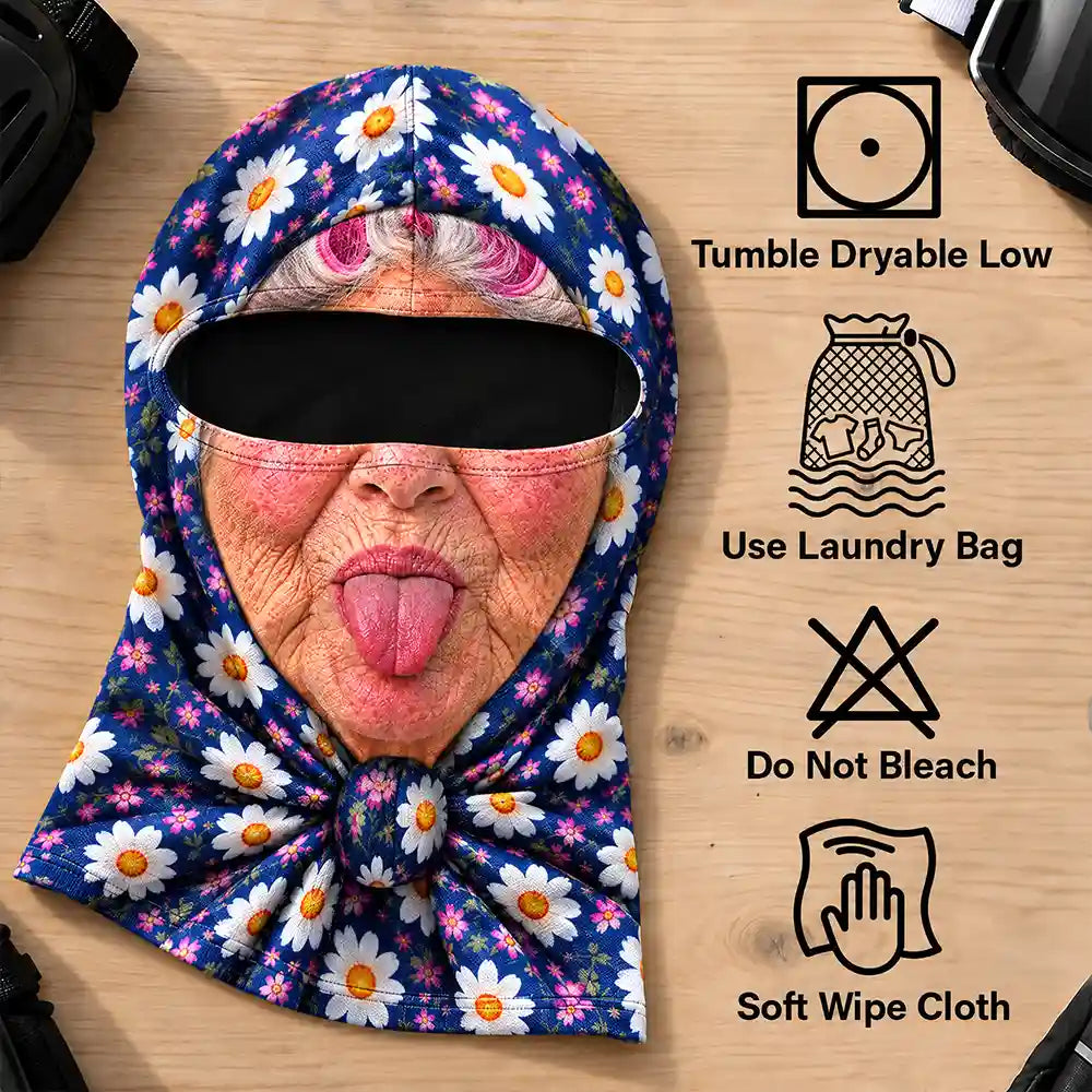 Winter Skiing Gag Gift For Bestie, Girl Group - Personalized 3D Realistic Funny Old Lady Face Balaclava Face Mask