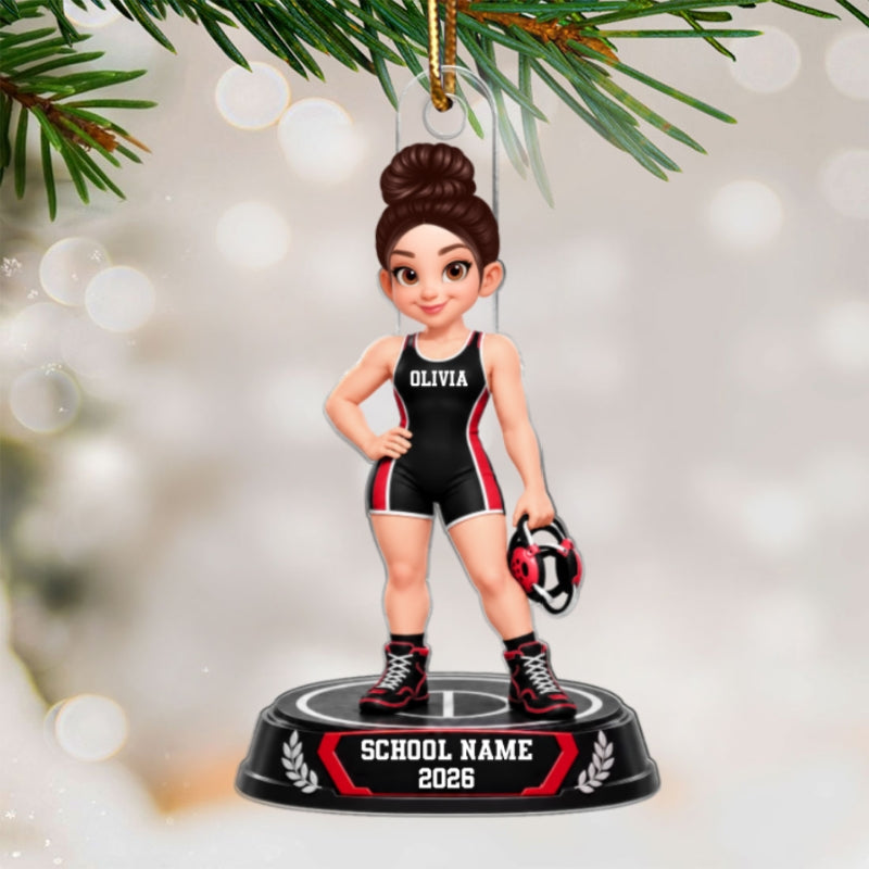Wrestling Boy Girl 2D Flat - Personalized Acrylic Ornament - Christmas Gift For Granddaughter Grandson