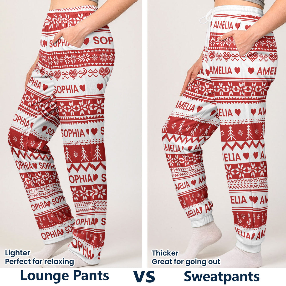 Xmas Gift, Custom Name, Fair Isle Knit Pattern - Personalized Lounge Pants