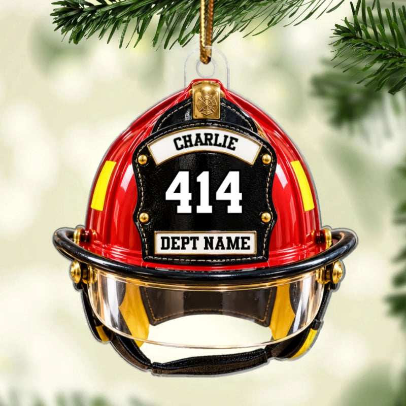 Firefighter Helmet Front View 2D Flat Printed - Personalized Acrylic Ornament - Christmas Gift For Firefighter Department