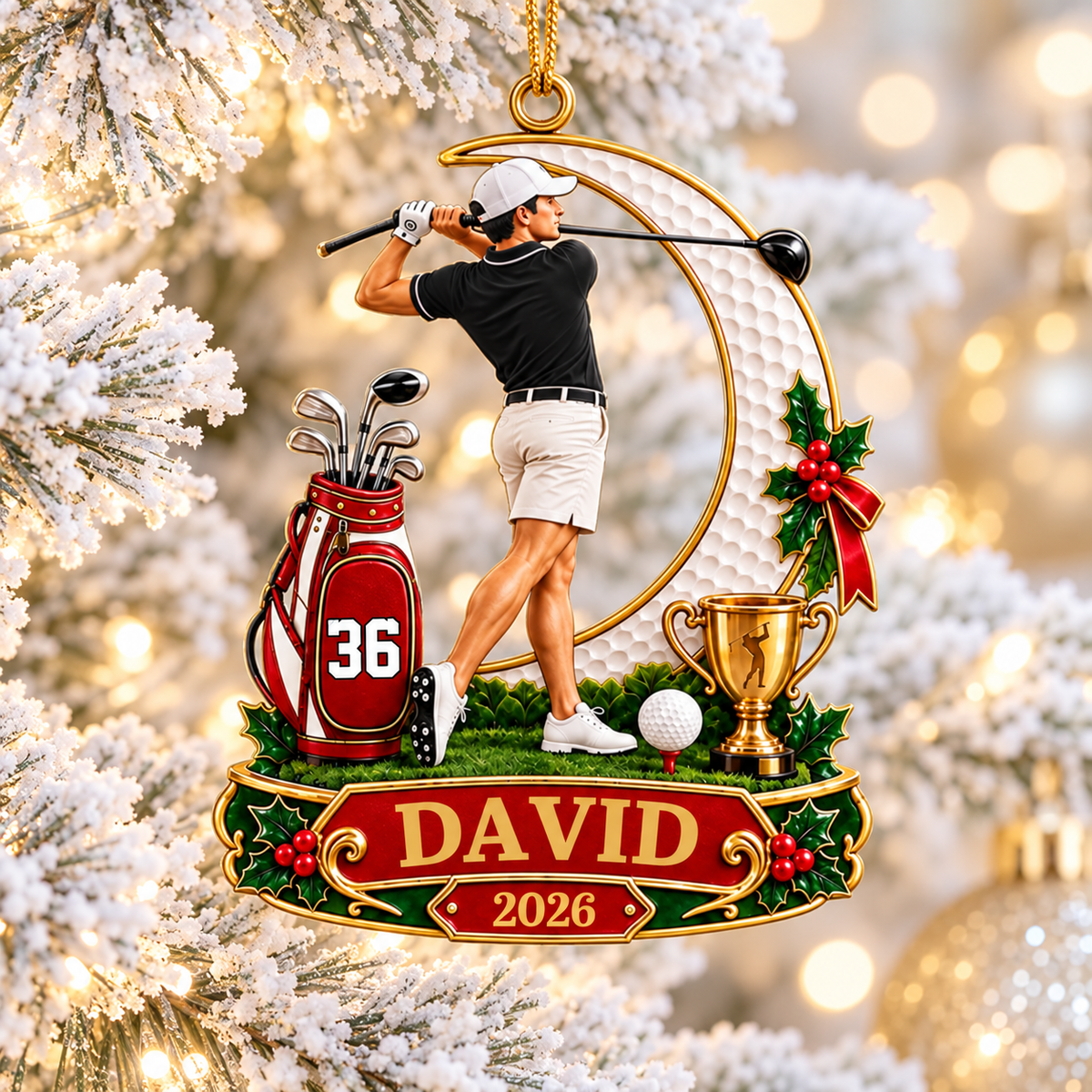 Personalized Golfer Christmas Ornament 2026 - Custom Name & Number Acrylic Keepsake | Golf Gift For Him