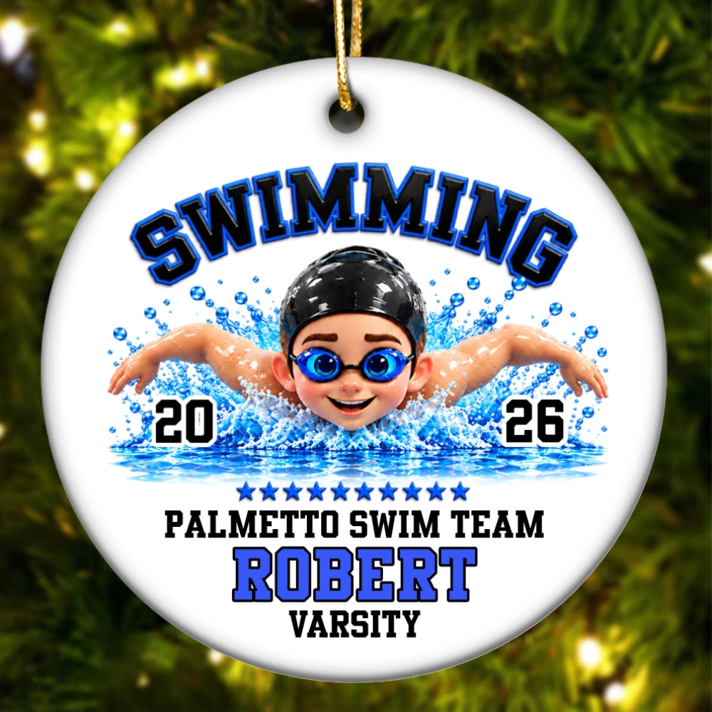 Swimming Boy Girl - Personalized Ceramic Ornament - Christmas Gift for Son Daughter Grandson Granddaughter