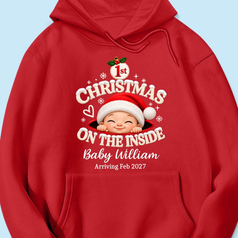 1st Christmas On The Inside Baby - Personalized Shirt - Christmas Pregnancy Announcement Gift For Mom To Be, Expecting Mom