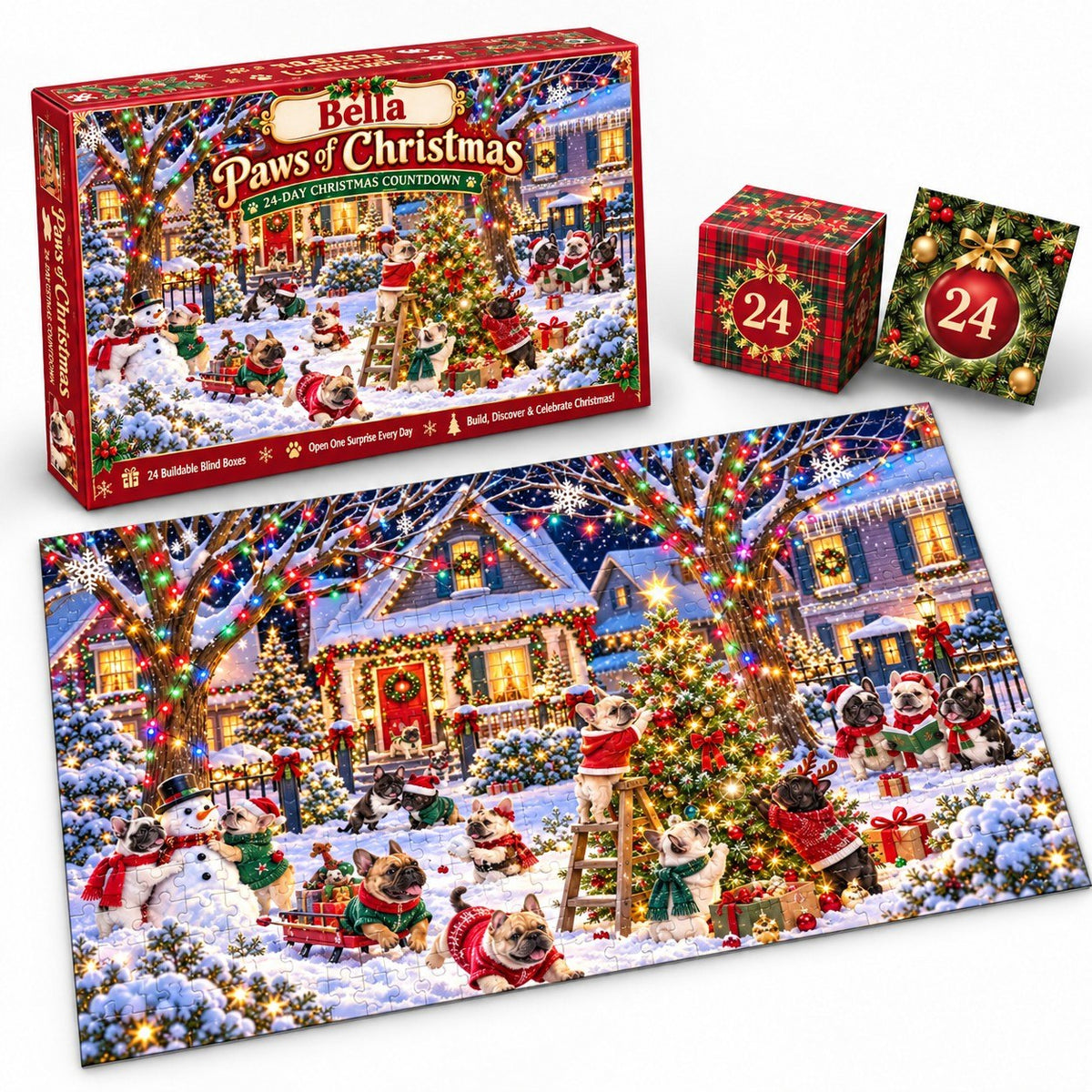 Personalized Paws of Christmas French Bulldog Puzzle Advent Calendar 2026 – 24-Day Christmas Countdown, Frenchie Lover Gift