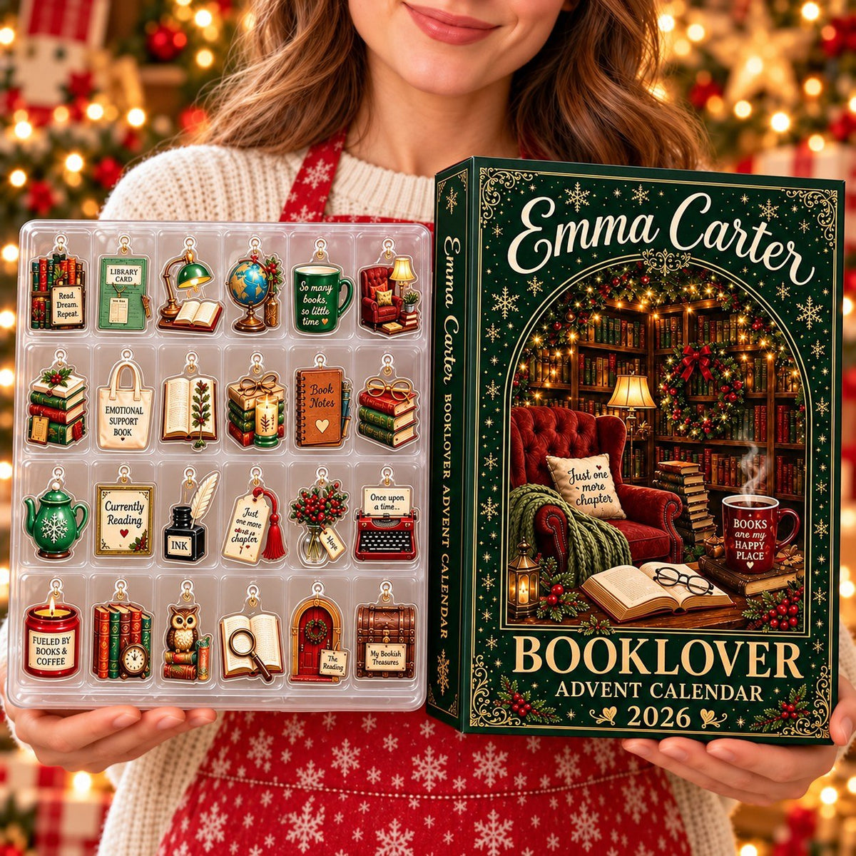 Personalized Book Lover Advent Calendar 2026 – 24 Days of Christmas Bookish Ornaments, Cozy Reading Countdown Gift for Bookworms & Readers