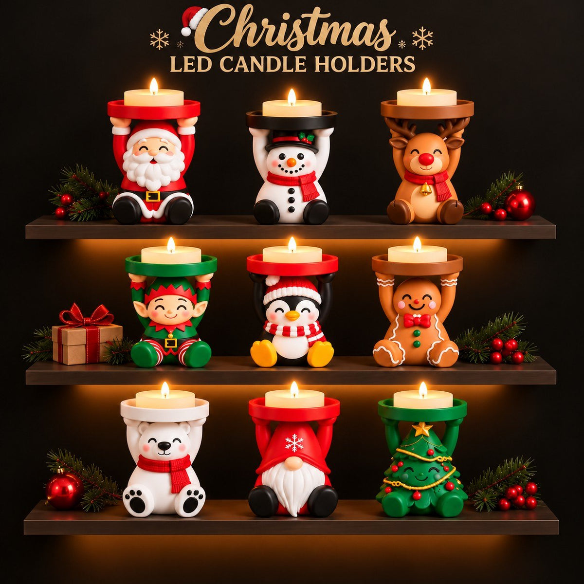 Christmas 3D Printed LED Candle Holders – Cute Holiday Tea Light Holders, Christmas Decorations & Gifts