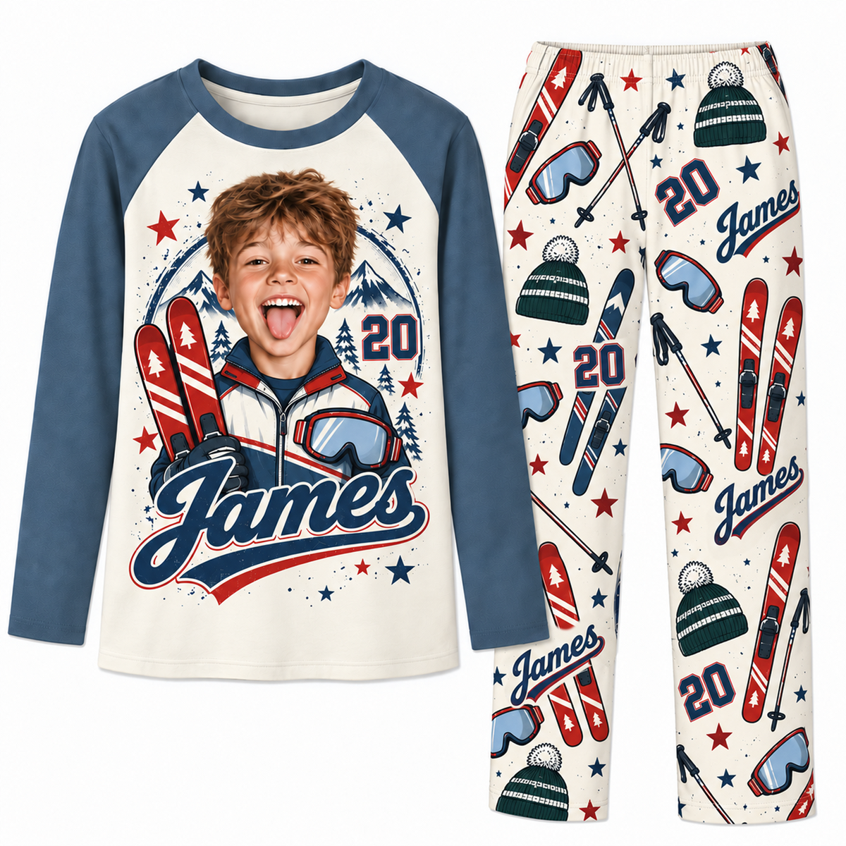 Custom Face Personalized Skiing Player Matching Family Pajamas