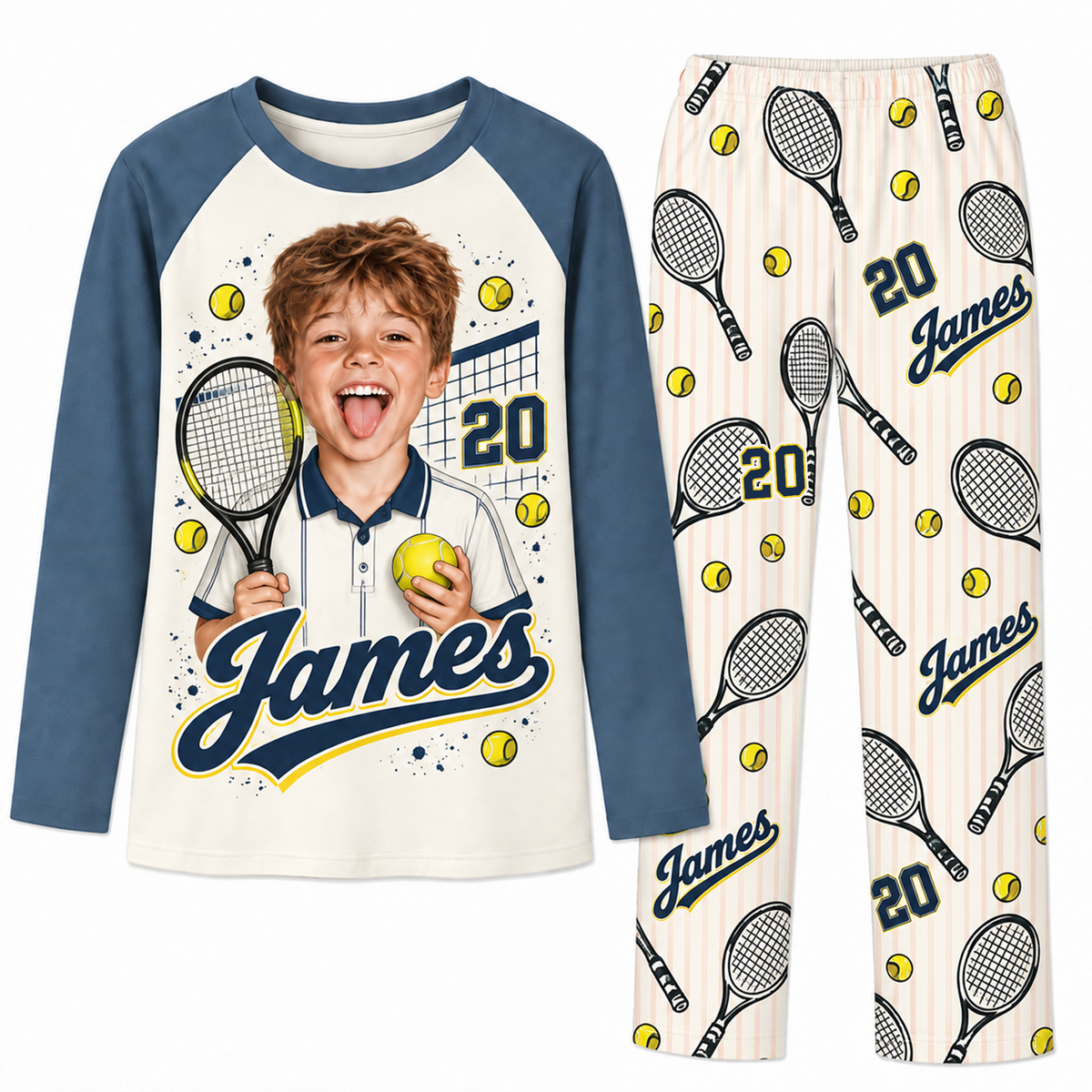 Personalized Face Tennis Lover Pajama Sets With Name And Number