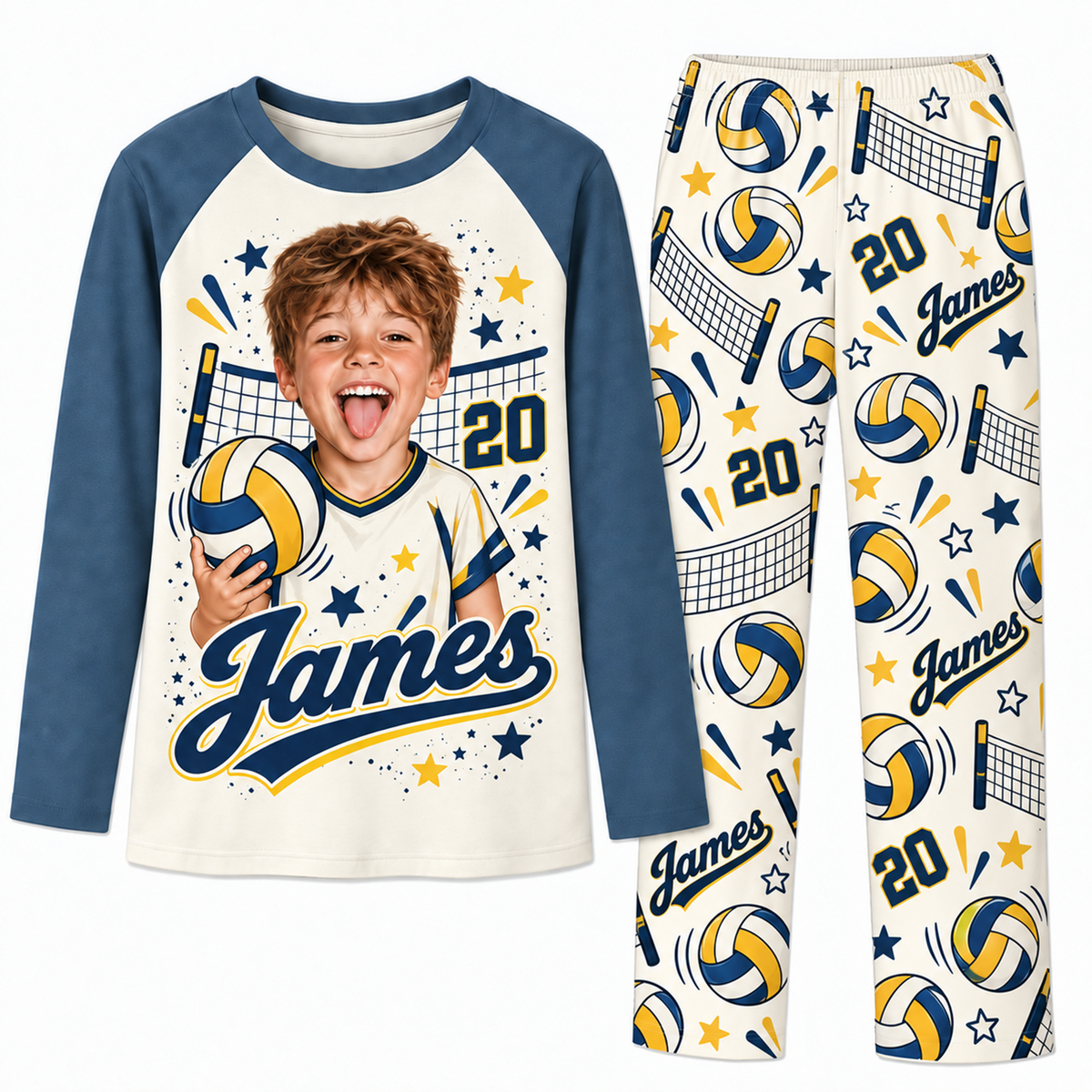 Custom Face Personalized Volleyball Player Matching Family Pajamas
