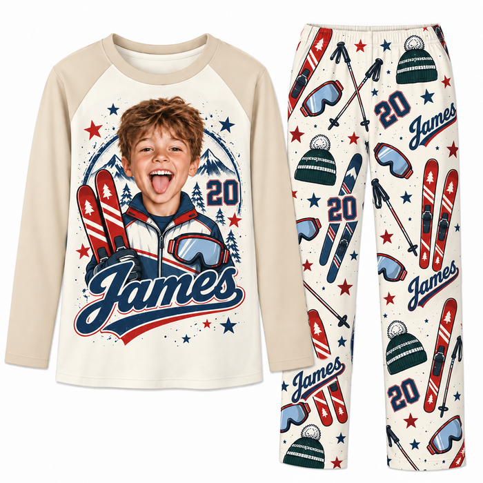 Custom Face Personalized Skiing Player Matching Family Pajamas