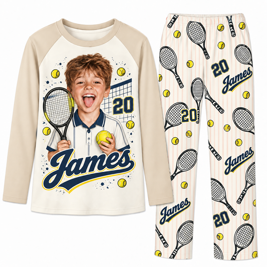 Personalized Face Tennis Lover Pajama Sets With Name And Number