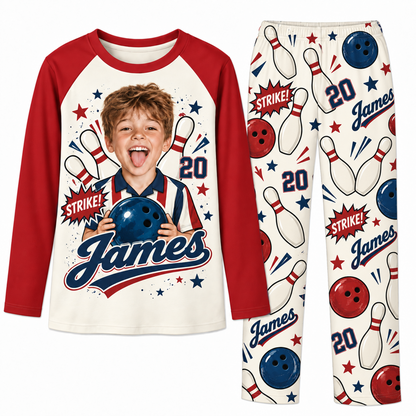 Custom Photo Name & Number Cute Bowling Lover Matching Family Pajamas