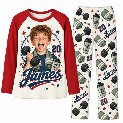 Upload Photo Personalized Gym Lover Name & Number Pajama Sets