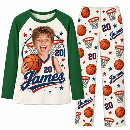 Custom Face Name & Number Cute Basketball Player Matching Family Christmas Pajamas