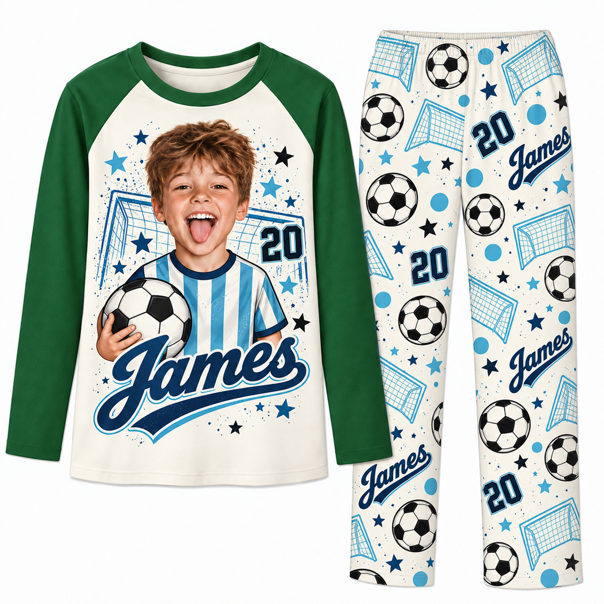 Personalized Face Soccer Lover Pajama Sets With Name And Number