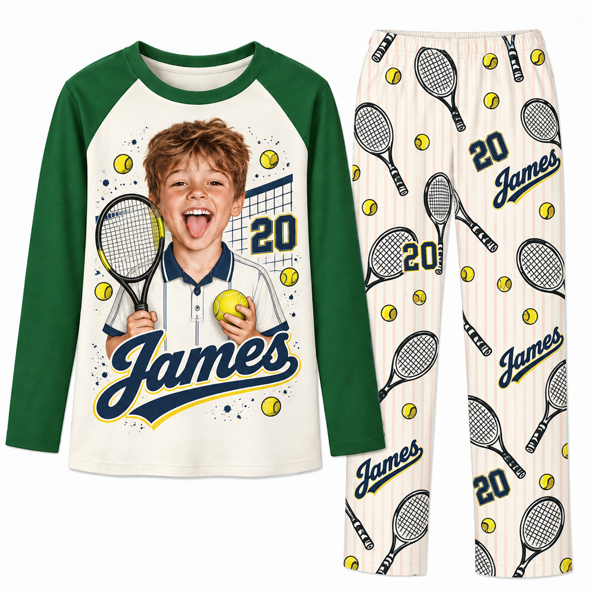 Personalized Face Tennis Lover Pajama Sets With Name And Number