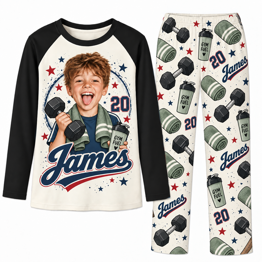 Upload Photo Personalized Gym Lover Name & Number Pajama Sets