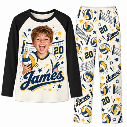 Custom Face Personalized Volleyball Player Matching Family Pajamas