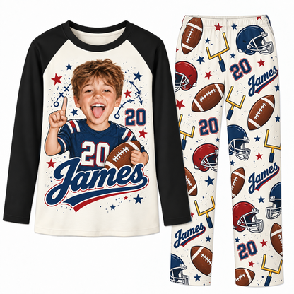 Personalized Face Name & Number Football Lover Matching Family Pajamas