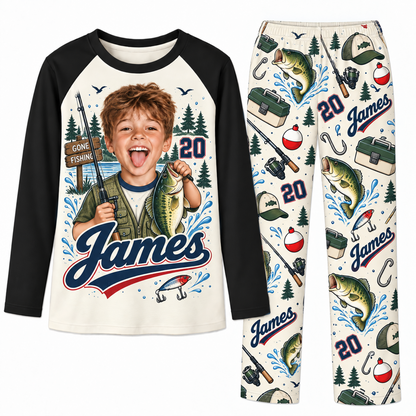 Upload Photo Personalized Fishing Dad & Kids Matching Family Pajamas