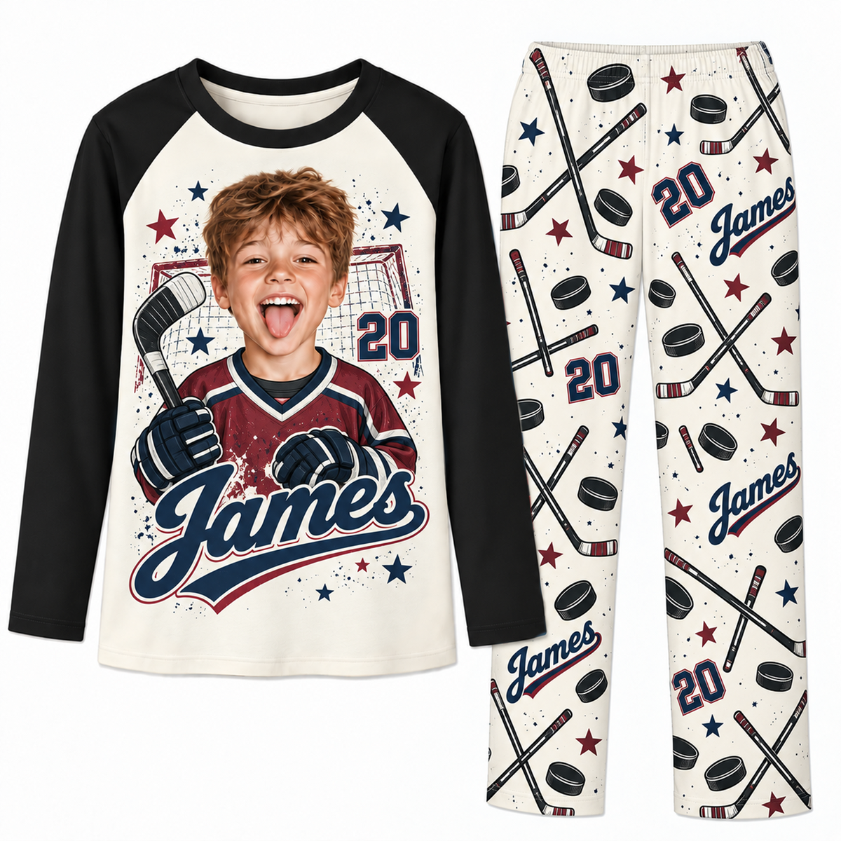 Upload Photo Hockey Player Pajama Sets With Name And Number